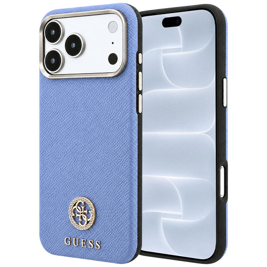 MagSafe tok Apple iPhone 18 Pro / 17 Pro-hoz, Guess, szemcsés kerek strassz logó, kék