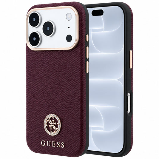 MagSafe tok Apple iPhone 18 Pro / 17 Pro készülékhez, Guess, szemcsés kerek strassz logóval, bordó