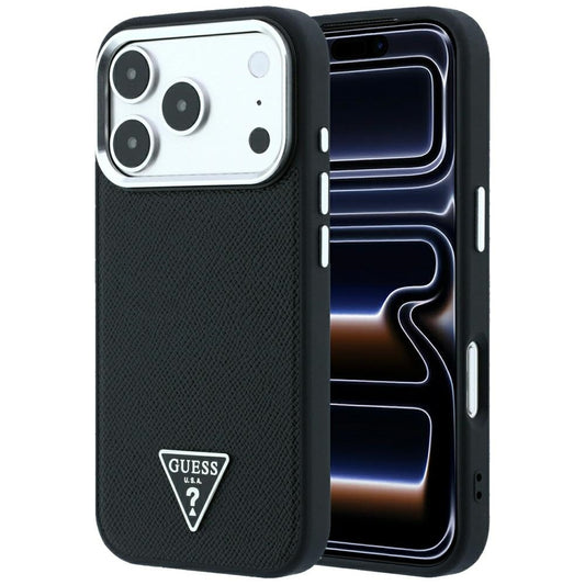MagSafe tok Apple iPhone 18 Pro / 17 Pro-hoz, Guess, Texturált Háromszög Logó, Fekete