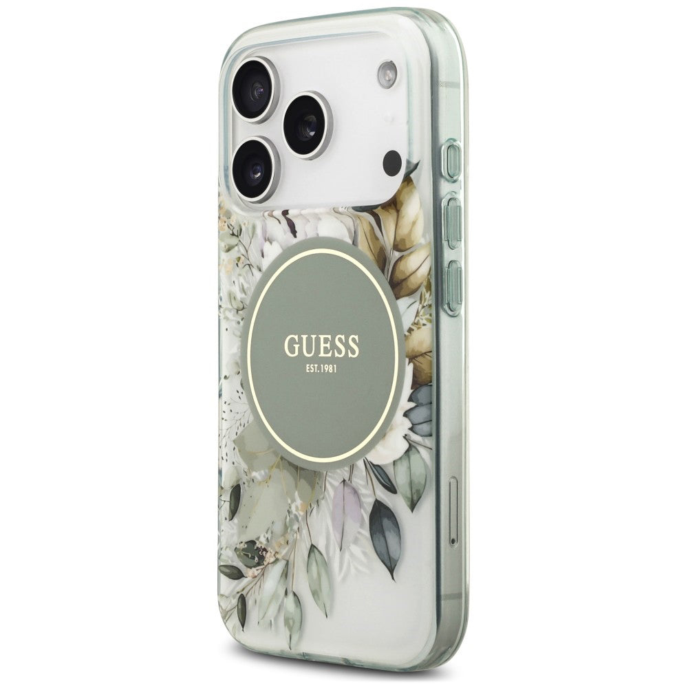 MagSafe tok Apple iPhone 18 Pro / 17 Pro készülékhez, Guess, IML Flower & Tonal Circle, zöld