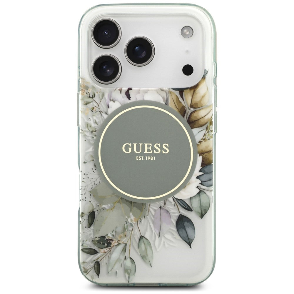 MagSafe tok Apple iPhone 18 Pro / 17 Pro készülékhez, Guess, IML Flower & Tonal Circle, zöld