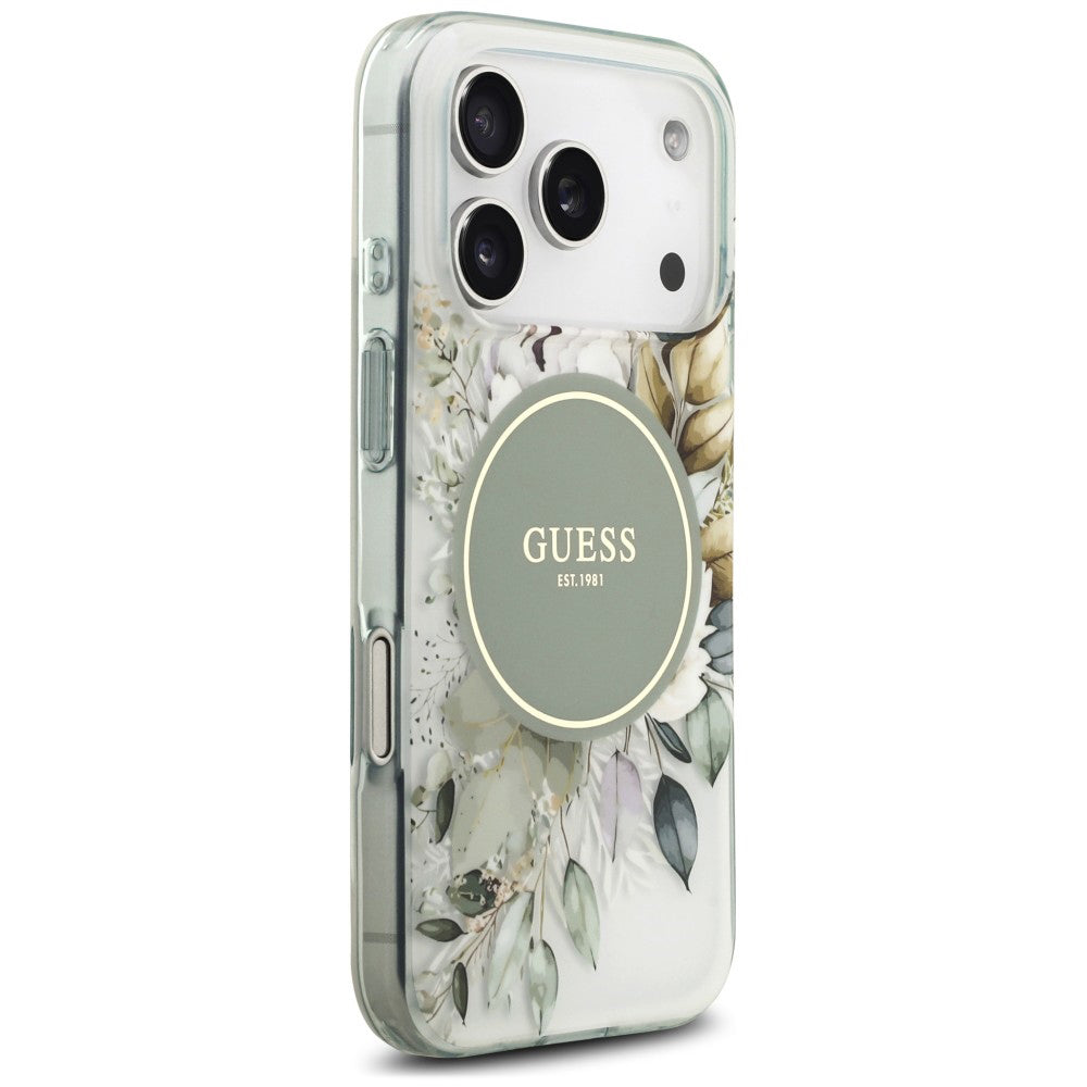 MagSafe tok Apple iPhone 18 Pro / 17 Pro készülékhez, Guess, IML Flower & Tonal Circle, zöld