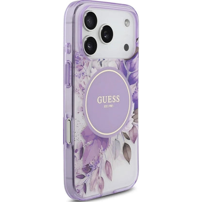 MagSafe tok Apple iPhone 18 Pro / 17 Pro készülékhez, Guess, IML Flowers with Pearl Strap, lila