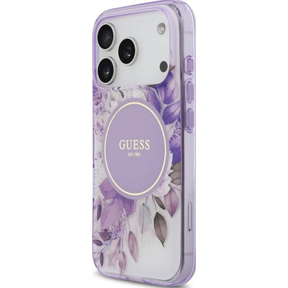MagSafe tok Apple iPhone 18 Pro / 17 Pro készülékhez, Guess, IML Flowers with Pearl Strap, lila