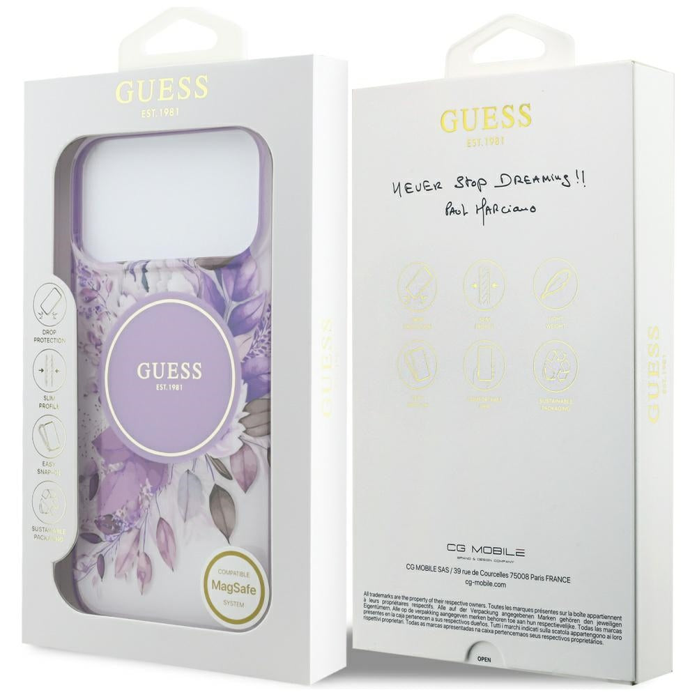 MagSafe tok Apple iPhone 18 Pro / 17 Pro készülékhez, Guess, IML Flowers with Pearl Strap, lila