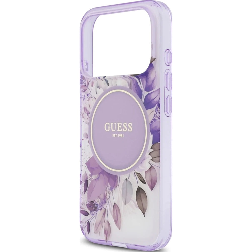 MagSafe tok Apple iPhone 18 Pro / 17 Pro készülékhez, Guess, IML Flowers with Pearl Strap, lila