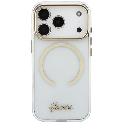 MagSafe tok Apple iPhone 18 Pro / 17 Pro készülékhez, Guess, IML Script Metal, átlátszó