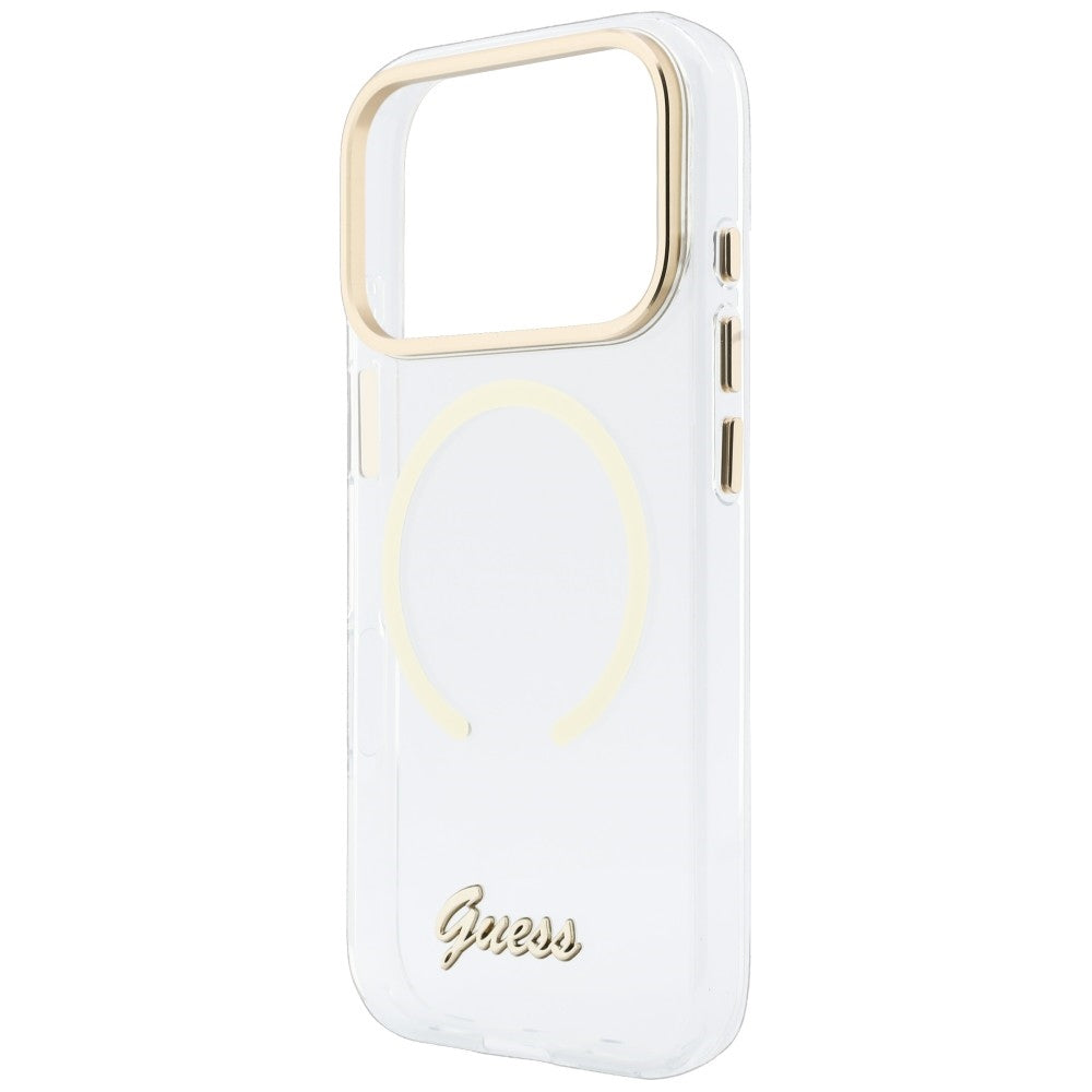 MagSafe tok Apple iPhone 18 Pro / 17 Pro készülékhez, Guess, IML Script Metal, átlátszó