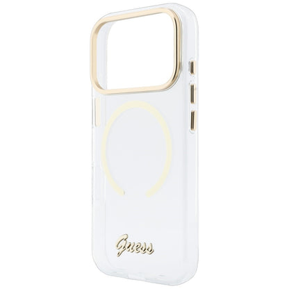 MagSafe tok Apple iPhone 18 Pro / 17 Pro készülékhez, Guess, IML Script Metal, átlátszó
