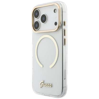 MagSafe tok Apple iPhone 18 Pro / 17 Pro készülékhez, Guess, IML Script Metal, átlátszó
