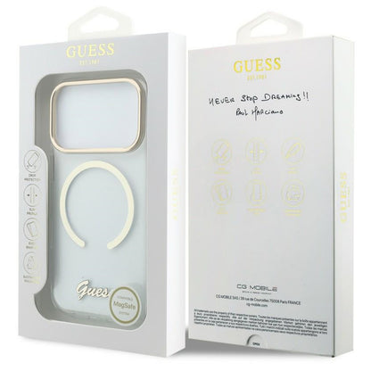 MagSafe tok Apple iPhone 18 Pro / 17 Pro készülékhez, Guess, IML Script Metal, átlátszó