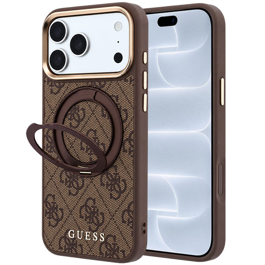 MagSafe tok Apple iPhone 18 Pro / 17 Pro-hoz, Guess, Ring Stand 360 4G Classic Logo, Barna