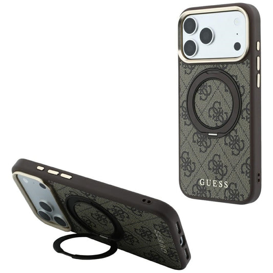 MagSafe tok Apple iPhone 18 Pro / 17 Pro-hoz, Guess, Ring Stand 360 4G Classic Logo, Barna