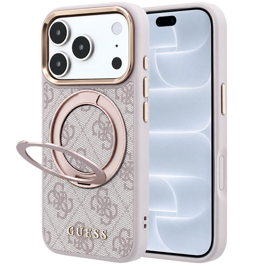 MagSafe tok Apple iPhone 18 Pro / 17 Pro-hoz, Guess, Ring Stand 360 4G Classic Logo, Rózsaszín