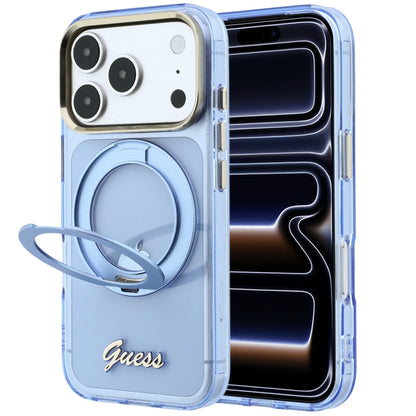 MagSafe tok Apple iPhone 18 Pro / 17 Pro készülékhez, Guess, Ring Stand Script fém logó, kék