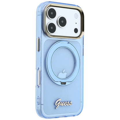MagSafe tok Apple iPhone 18 Pro / 17 Pro készülékhez, Guess, Ring Stand Script fém logó, kék