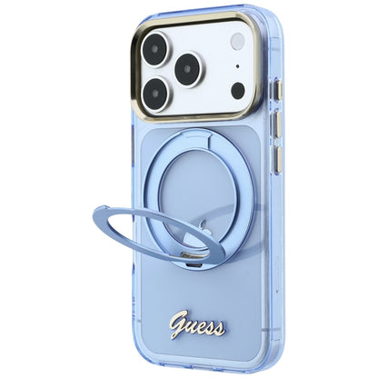 MagSafe tok Apple iPhone 18 Pro / 17 Pro készülékhez, Guess, Ring Stand Script fém logó, kék
