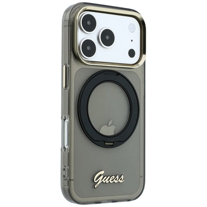 MagSafe tok Apple iPhone 18 Pro / 17 Pro készülékhez, Guess, Ring Stand Script fém logóval, fekete