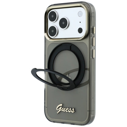 MagSafe tok Apple iPhone 18 Pro / 17 Pro készülékhez, Guess, Ring Stand Script fém logóval, fekete