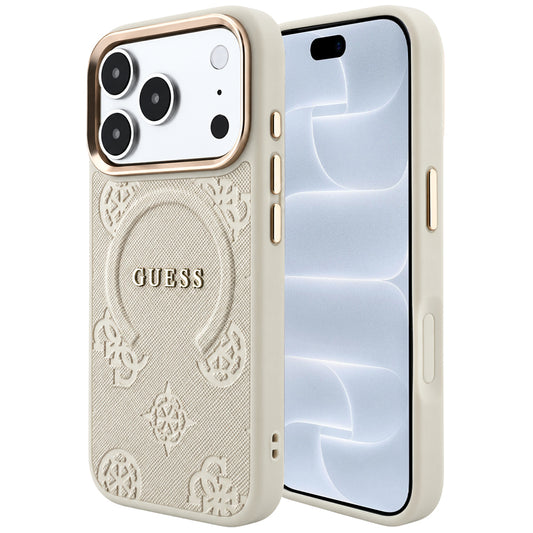 MagSafe tok Apple iPhone 18 Pro / 17 Pro készülékhez, Guess, Saffiano Peony Ring, bézs