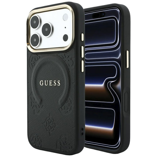 MagSafe tok Apple iPhone 18 Pro / 17 Pro-hoz, Guess, Saffiano Peony Ring, Fekete