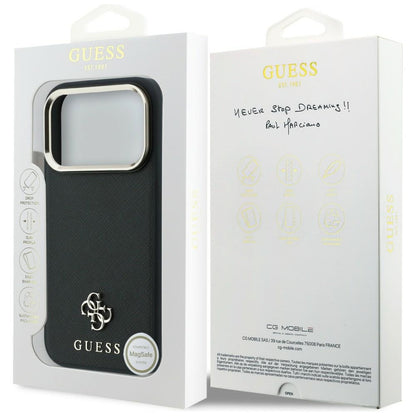 MagSafe tok Apple iPhone 18 Pro / 17 Pro-hoz, Guess, Saffiano Small 4G Classic, Fekete