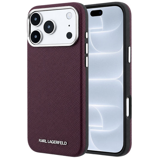 MagSafe tok Apple iPhone 18 Pro / 17 Pro-hoz, Karl Lagerfeld, szemcsés megnyúlt logó, bordó