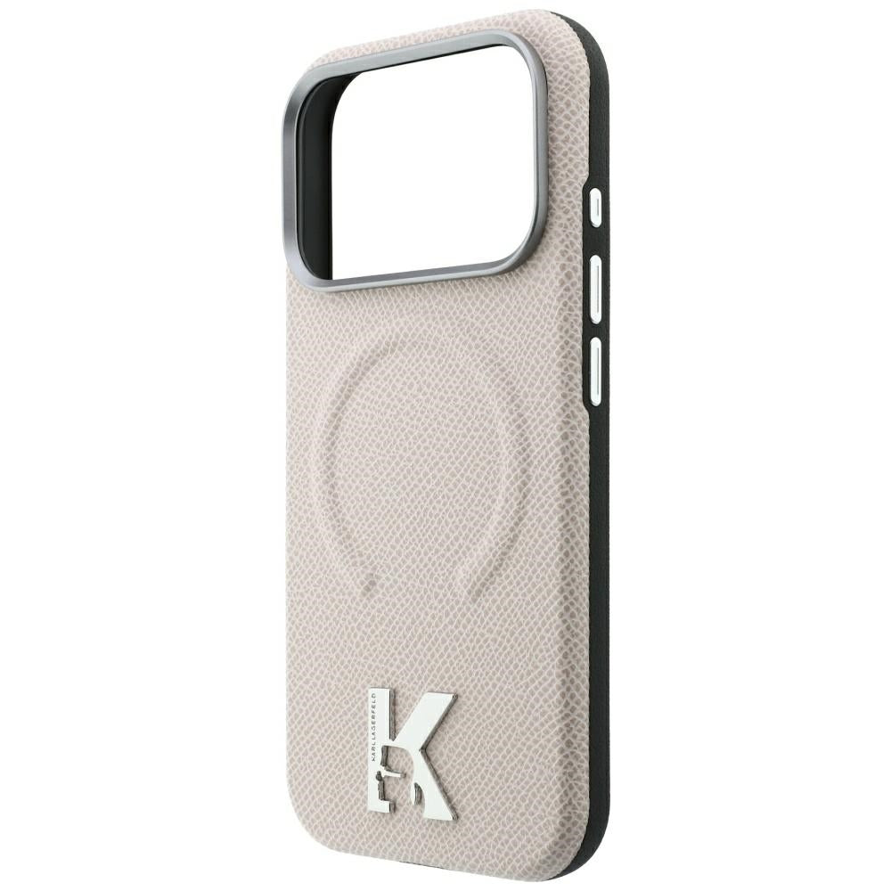 MagSafe tok Apple iPhone 18 Pro / 17 Pro-hoz, Karl Lagerfeld, szemcsés dombornyomott gyűrű, bézs
