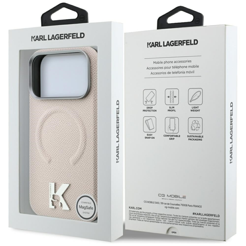 MagSafe tok Apple iPhone 18 Pro / 17 Pro-hoz, Karl Lagerfeld, szemcsés dombornyomott gyűrű, bézs