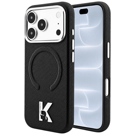 MagSafe tok Apple iPhone 18 Pro / 17 Pro-hoz, Karl Lagerfeld, szemcsés dombornyomott gyűrű, fekete