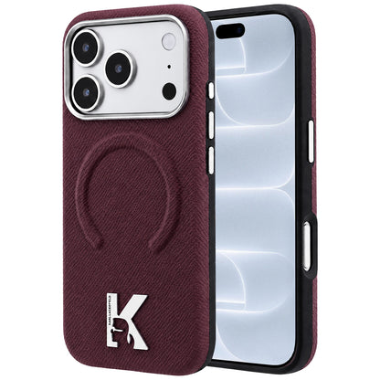 MagSafe tok Apple iPhone 18 Pro / 17 Pro számára, Karl Lagerfeld, szemcsés dombornyomott gyűrű, bordó