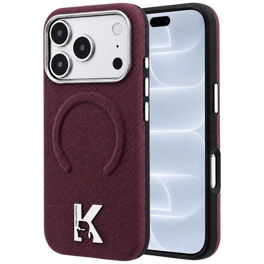 MagSafe tok Apple iPhone 18 Pro / 17 Pro számára, Karl Lagerfeld, szemcsés dombornyomott gyűrű, bordó