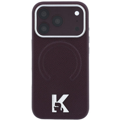 MagSafe tok Apple iPhone 18 Pro / 17 Pro számára, Karl Lagerfeld, szemcsés dombornyomott gyűrű, bordó