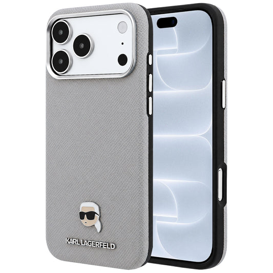 MagSafe tok Apple iPhone 18 Pro / 17 Pro készülékhez, Karl Lagerfeld, Texturált Karl fej fém, Szürke
