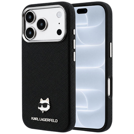 MagSafe tok Apple iPhone 18 Pro / 17 Pro készülékhez, Karl Lagerfeld, Grained Karl Head's Metal, Fekete
