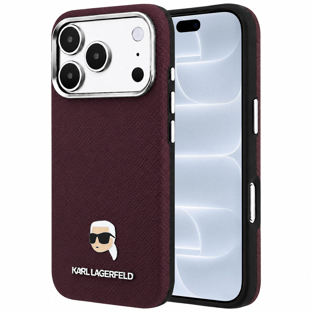 MagSafe tok Apple iPhone 18 Pro / 17 Pro számára, Karl Lagerfeld, Grained Karl Head's Metal, Bordó