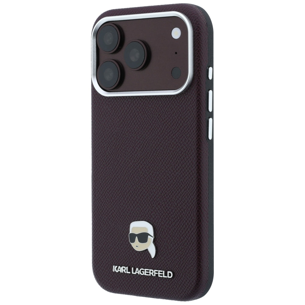 MagSafe tok Apple iPhone 18 Pro / 17 Pro számára, Karl Lagerfeld, Grained Karl Head's Metal, Bordó