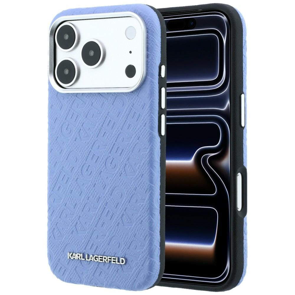 MagSafe tok Apple iPhone 18 Pro / 17 Pro-hoz, Karl Lagerfeld, szemcsés fém logó, kék