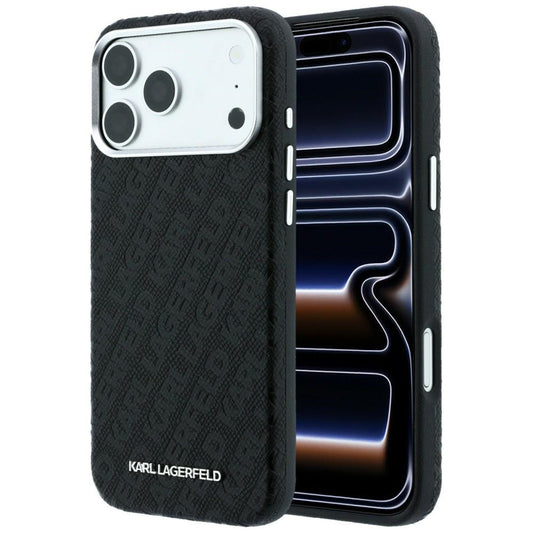 MagSafe tok Apple iPhone 18 Pro / 17 Pro-hoz, Karl Lagerfeld, szemcsés fém logó, fekete