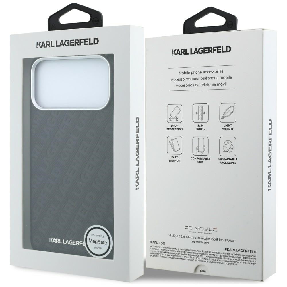 MagSafe Case for Apple iPhone 18 Pro / 17 Pro, Karl Lagerfeld, Grained Metal Logo, Black
