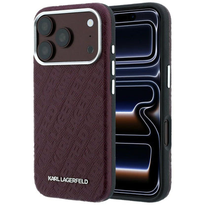 MagSafe tok Apple iPhone 18 Pro / 17 Pro-hoz, Karl Lagerfeld, szemcsés fém logó, bordó