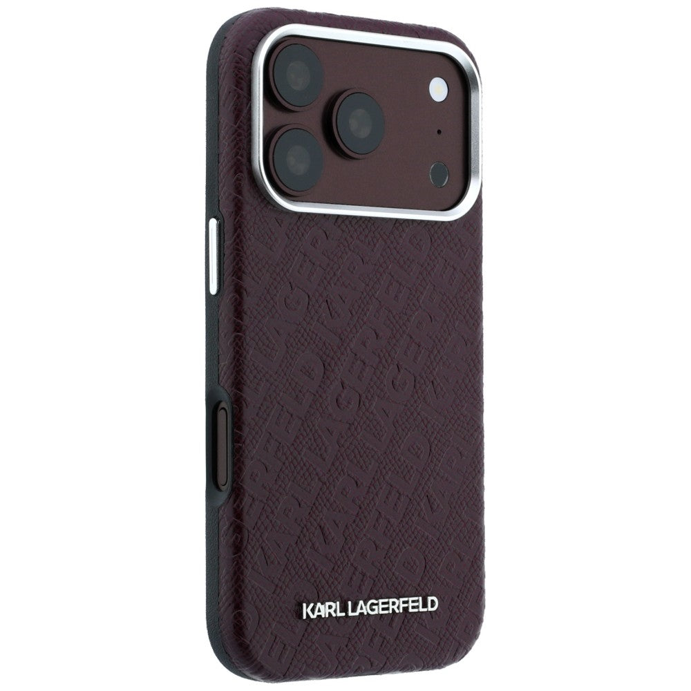 MagSafe tok Apple iPhone 18 Pro / 17 Pro-hoz, Karl Lagerfeld, szemcsés fém logó, bordó