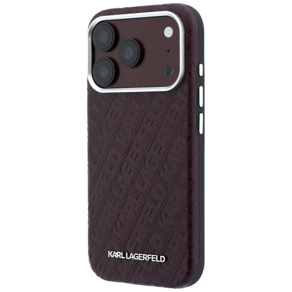 MagSafe tok Apple iPhone 18 Pro / 17 Pro-hoz, Karl Lagerfeld, szemcsés fém logó, bordó