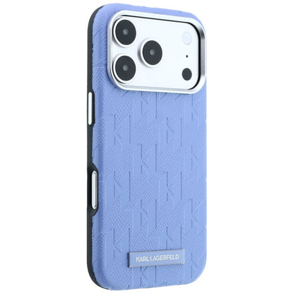 MagSafe tok Apple iPhone 18 Pro / 17 Pro-hoz, Karl Lagerfeld, szemcsés mono gyanta logó, kék