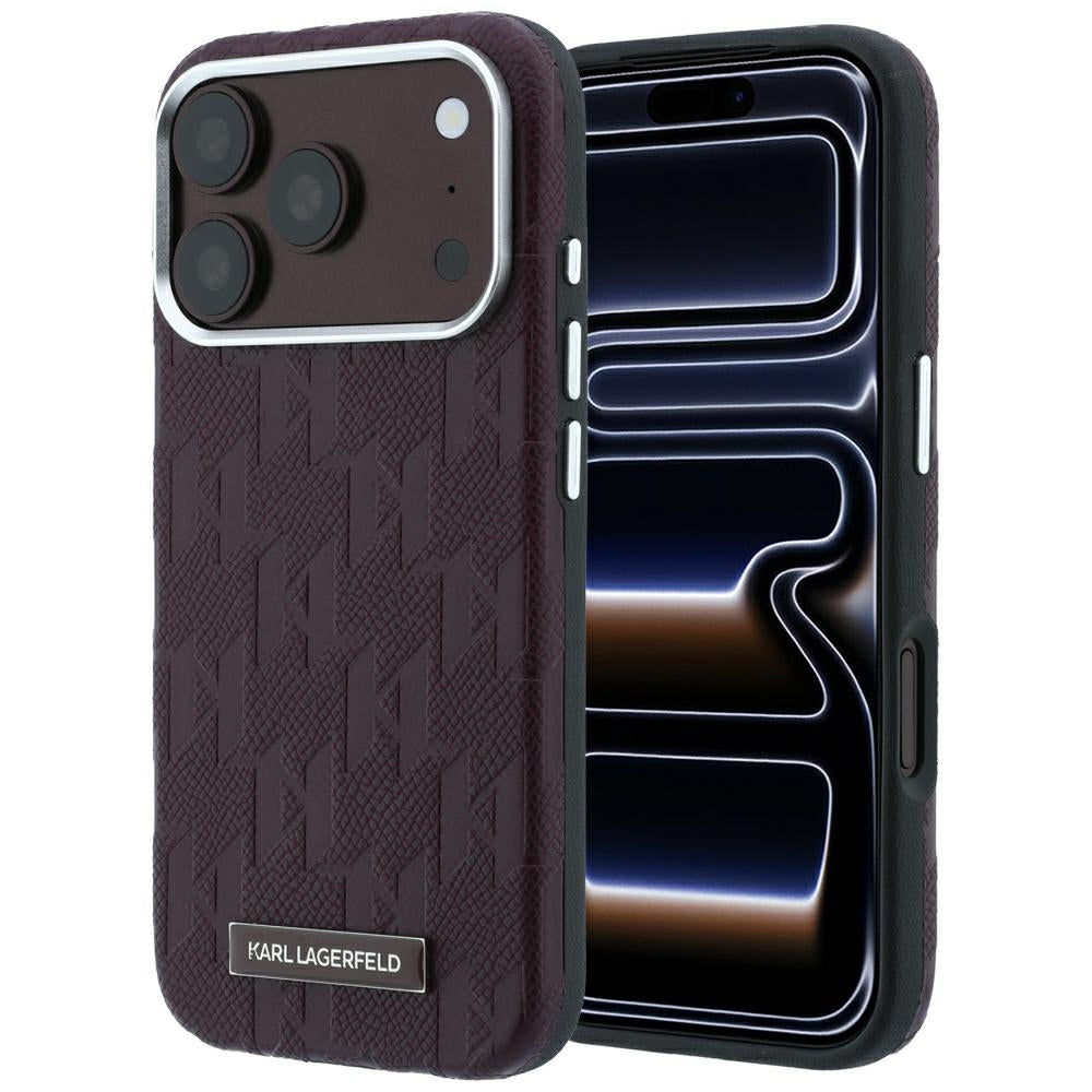 MagSafe Case for Apple iPhone 18 Pro / 17 Pro, Karl Lagerfeld, Grained Mono Resin Logo, Burgundy