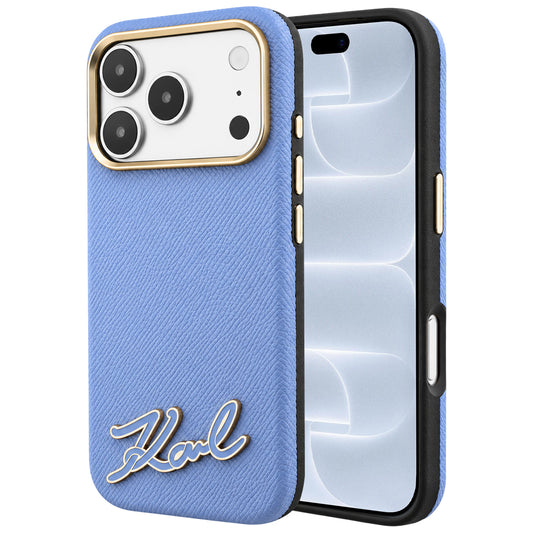 MagSafe tok Apple iPhone 18 Pro / 17 Pro számára, Karl Lagerfeld, szemcsés gyanta logóval, kék