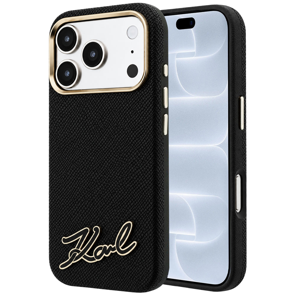 MagSafe tok Apple iPhone 18 Pro / 17 Pro készülékhez, Karl Lagerfeld, szemcsés gyanta logóval, fekete