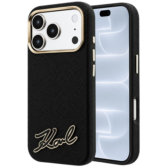 MagSafe tok Apple iPhone 18 Pro / 17 Pro készülékhez, Karl Lagerfeld, szemcsés gyanta logóval, fekete