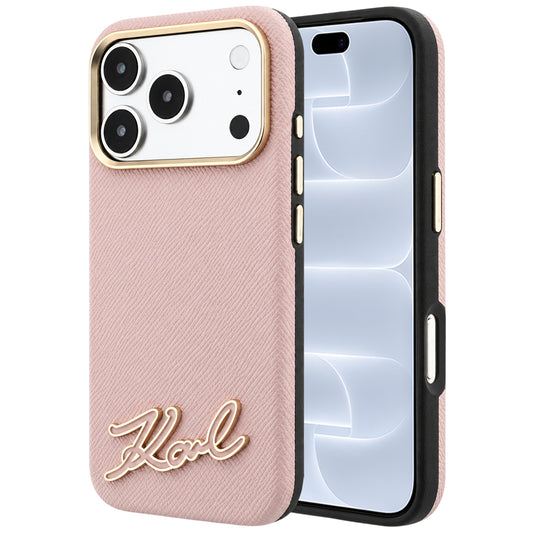 MagSafe tok Apple iPhone 18 Pro / 17 Pro számára, Karl Lagerfeld, szemcsés gyanta logóval, rózsaszín
