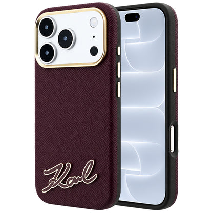 MagSafe tok Apple iPhone 18 Pro / 17 Pro számára, Karl Lagerfeld, szemcsés gyanta logóval, bordó